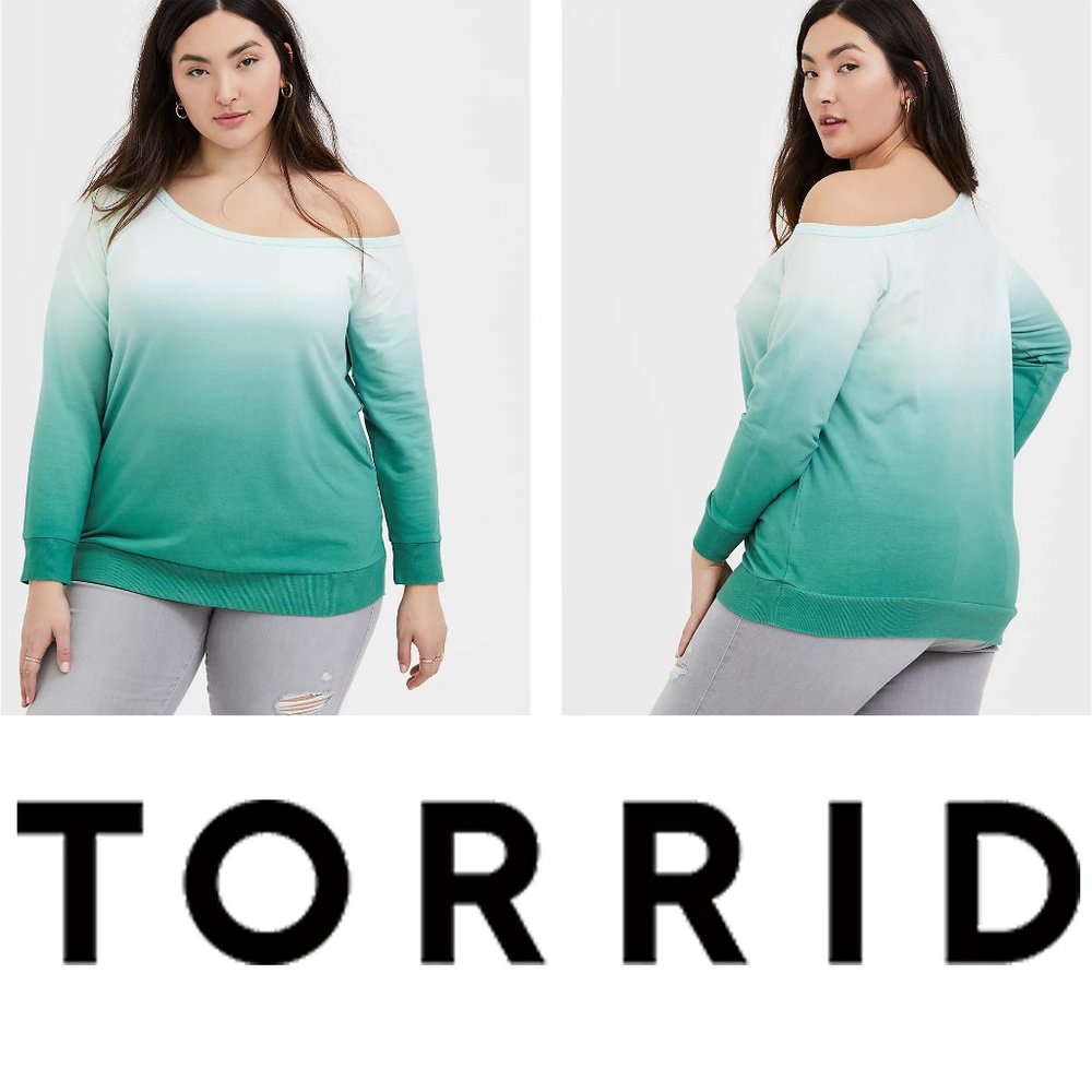 Torrid Green Terry Dip-Dye Off Shoulder Sweatshirt